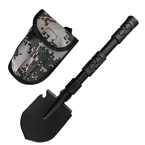 Topyond Folding Camping Shovel, Alloy Steel Fire Shovel and Trenching Shovel Tool, Military Folding Survival Shovel for Camping Gear Outdoor Activities, Car Emergency