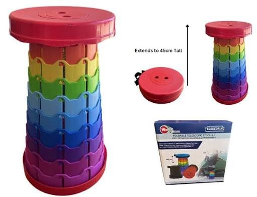 Image of Collapsible Stool, Rainbow Multicolour, Portable Folding Seat with Carry Strap, for Camping, Outdoor Use