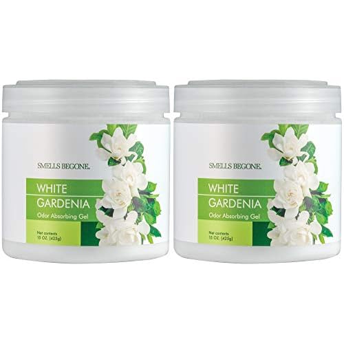 SMELLS BEGONE Air Freshener Odor Absorber Gel – 15 oz, Pack of 2 – Absorbs and Eliminates Odor in Pet Areas, Bathrooms, Cars, & Boats – Made with Essential Oils – White Gardenia Scent