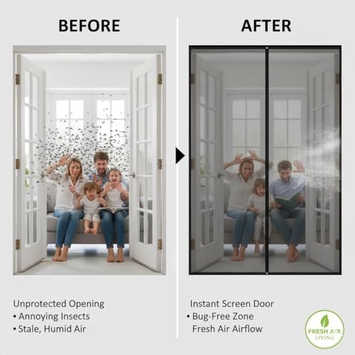 Image of SHOPPOFOBIX Mosquito Net for Doors with Magnet - Strap Magnetic Door Screen, 100 x 210 cm, Full Frame Auto-Closing Insect Curtain with Self-Adhesive Hook Tape for All Door Types (Lining)