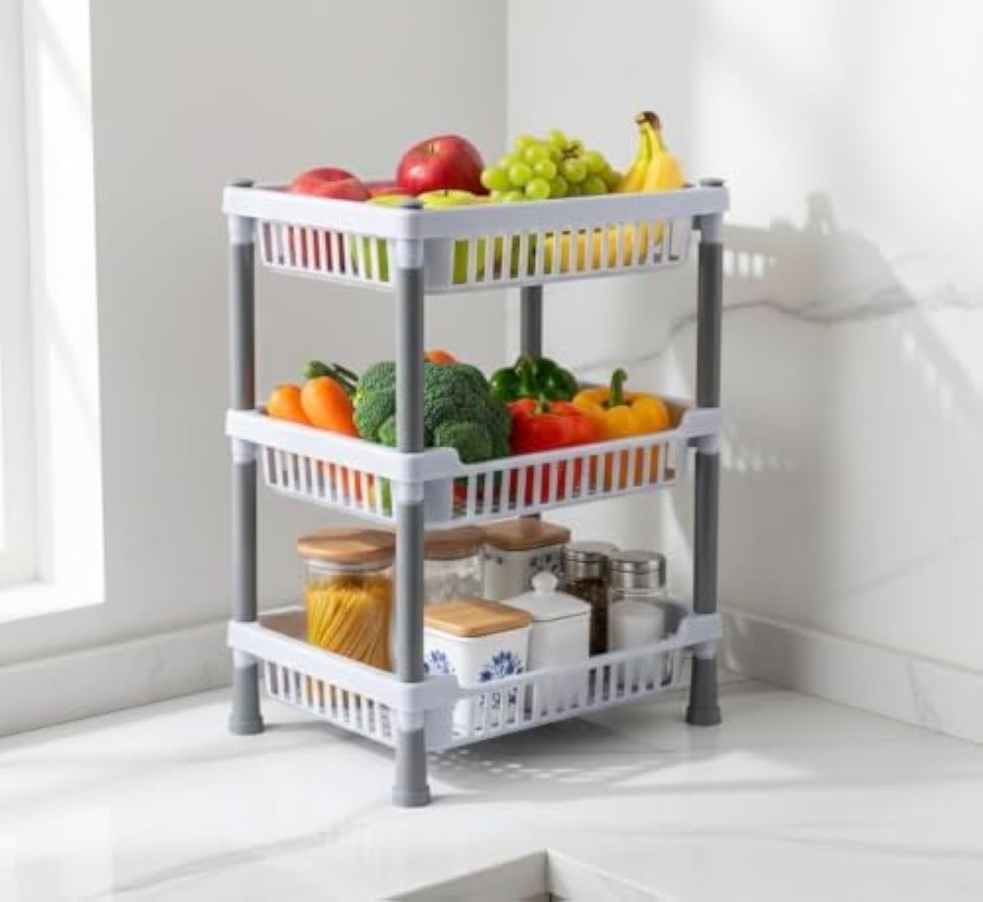 Plastic 3 Layer Multi Purpose Kitchen Storage Basket Rack