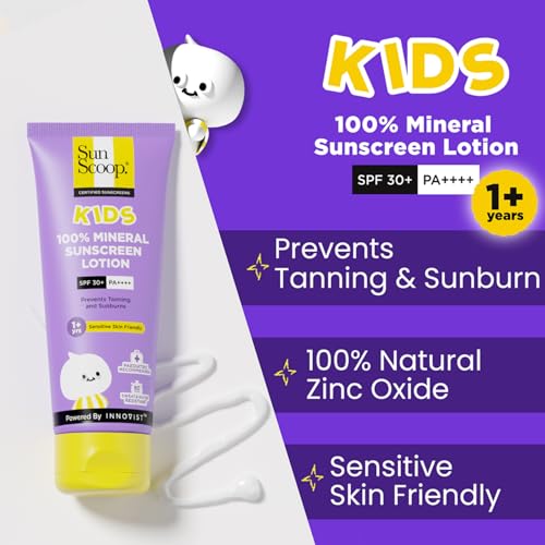 Image of SunScoop Kids 100% Mineral Sunscreen Lotion SPF 30+ PA++++ Broad Spectrum | For 1+ Years | Paediatrician Recommended | Prevents Tanning & Sunburn | Sweat & Water Resistant | for Sensitive Skin (75 gm)