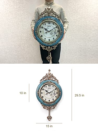 Shisedeco Elegant, Traditional, Decorative, Hand Painted Modern Grandfather Wall Clock Fancy Ethnic Luxury Handmade Decoration, Swinging Pendulum For New Room Or Office. Large. 29.5 Inch. (Blue) #TOP5