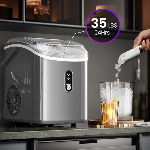 Image of Kismile Nugget Ice Makers Countertop,35Lbs /24H,Portable Ice Machine with Crushed Ice,Self-Cleaning Function,One-Click Operation for Home /Office(Grey)