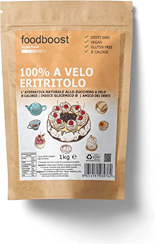 Foodboost - Eritritol glaseado 1 kg, 100% puro - Sin azúcar, cero calorías - Sustituto del azúcar glaseado, apto para diabéticos y dieta cetogénica - Contra la caries.