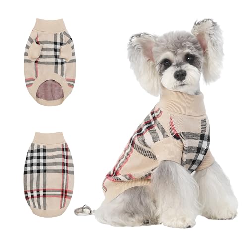 Image of Small /Medium Dog Sweater, Warm Dog Winter Coat w /Sleeves, Comfortable High Neck & Leash Hole, Premium Dog Clothes for Schnauzer-Best for Holidays, Daily Walks M Apricot