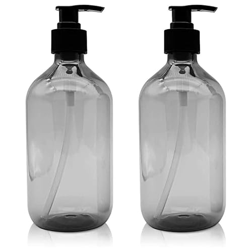 2 Pack Luxury PET Refillable Pump Bottles, 500ML/17oz for for Shampoo, Conditioner, Soap, Lotion, Oil with Pump (Grey)