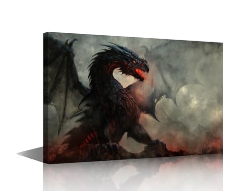 Cuadro de dragón alado negro para decorar tu dormitorio con arte de fantasía moderno