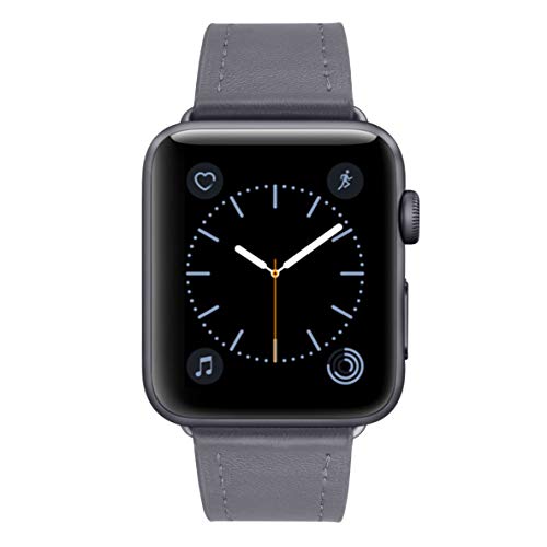 COVERY Compatible with Apple Watch Band 44mm 42mm, Genuine Leather Replacement Strap Compatible with Apple Watch Series 4 (44mm) Series 3, Series 2, Series 1 (42mm), Sport & Edition (Space Gray)