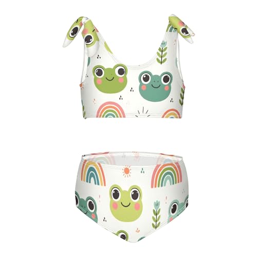 Girls' Bikini Set, Cute Frog Head Small Rainbow Kids Swimsuit 2 Pcs Beach Bathing Suit