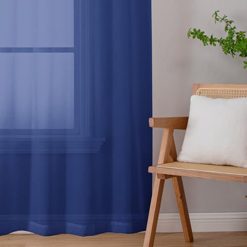 Image of Chyhomenyc Royal Blue Sheer Curtains 78 Inches Long 2 Panels Set for Living Room, Light Filtering Voile Lightweight Bedroom Curtains, Rod Pocket Solid Window Treatment Drapes, Each 42W x 78L