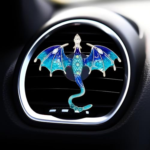 Image of 2 Pcs Bling Dragon Car Air Freshener Vent Clips, Crystal Rhinestone and Enamel Dragon Air Vent Clips Car Diffuser Cute Car Interior Decoration Accessories for Women Gift (Blue Red)