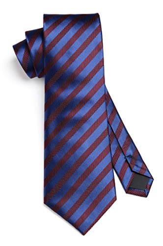 Image of HISDERN Stripe Tie Mens Ties with Pocket Square Set Classic 3.4'' Silk Formal Necktie Handkerchief for Business Wedding