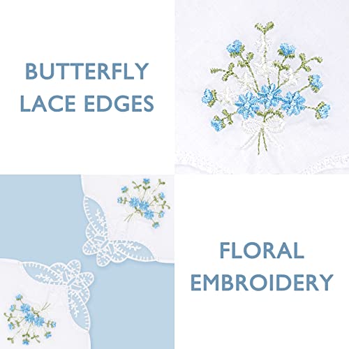 Selected Hanky Women's Cotton Handkerchiefs Flower Embroidered With Lace, Ladies Hankies 6 Pcs - Assorted #TOP2