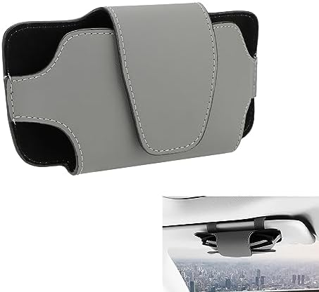 Porte-lunettes Magnétique Pour Voiture - Cuir Gris - Clip Pare-soleil - Pour Lunettes, Tickets, Cartes
