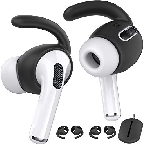 Image of AhaStyle 3 Pairs AirPods Pro Ear Hooks Covers Accessories [Added Storage Pouch] Compatible with Apple AirPods Pro 2019 (Black) | Added Storage Pouch, Anti Slip, Secure Fit, Comfortable Silicone Ear Tips Compatible with Apple AirPods Pro 2019 (Black)