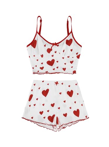 Image of Hilinker Womens Graphic Print Ribbed PJ Set Crop Cami Tops and Shorts Cute Pajamas Set