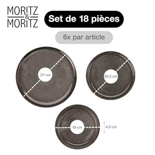 Service de table 6 personnes Moritz & Moritz vaisselle anthracite 18 pièces