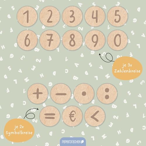 Papierdrachen Holzspielset Rechenspiel - Einmaleins - Pädagogisch Wertvoll, umweltfreundlich & tragbar - Ideal für Zuhause & unterwegs - Set 2