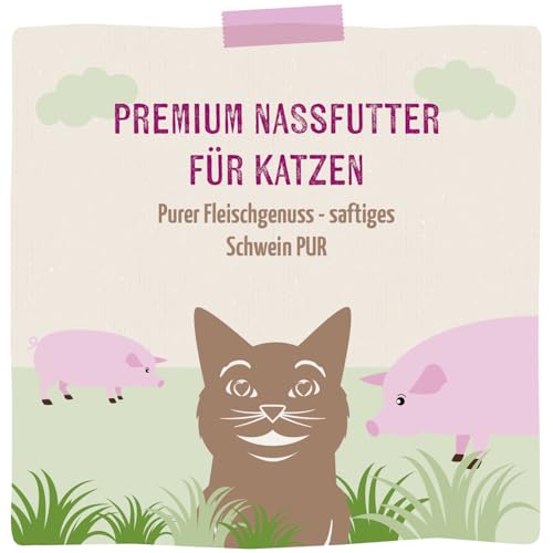 MjAMjAM - Premium Nassfutter für Katzen - Quetschie - saftiges Schwein PUR, 12er Pack (12 x 125g), getreidefrei mit extra viel Fleisch