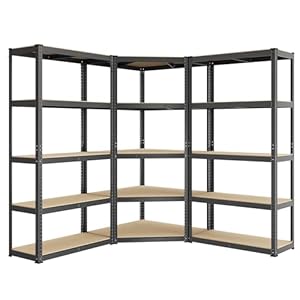 SONGMICS Corner Shelf 5-Tier, Garage Shelving, Heavy Duty Metal Shelving Units, for Garage, Storage Room, Warehouse, Loads 2625 kg, Ink Black and Natural Beige GLR070B03