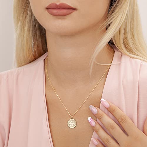 Lotus Flower Necklace Sterling Silver Lotus Coin Jewelry Lotus Balance Charms 14K Solid Gold Lotus Necklace Engraved Lotus Flower Pendants, Christmas Gifts For Women #TOP2