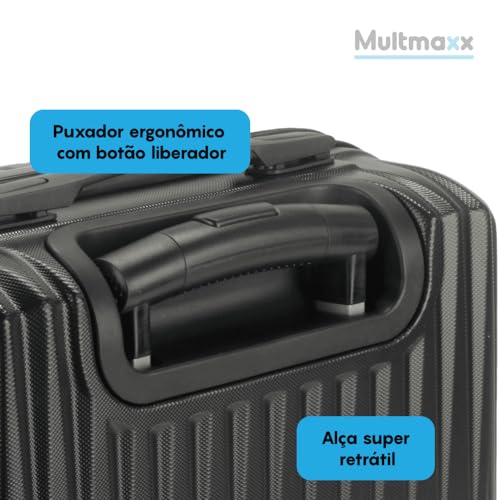 Mala de Viagem de Bordo 10Kg em ABS Rodinhas 360º Cadeado Integrado Multmaxx (Preto)