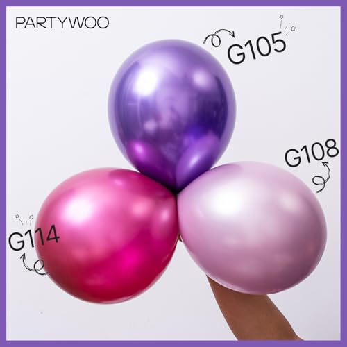 Image of PartyWoo Pink and Purple Balloon Garland, 100 pcs Balloons Different Sizes Pack of 18 Inch 12 Inch 10 Inch 5 Inch Pink Purple Red Silver Metallic Balloons for Birthday Decorations, Party Decorations