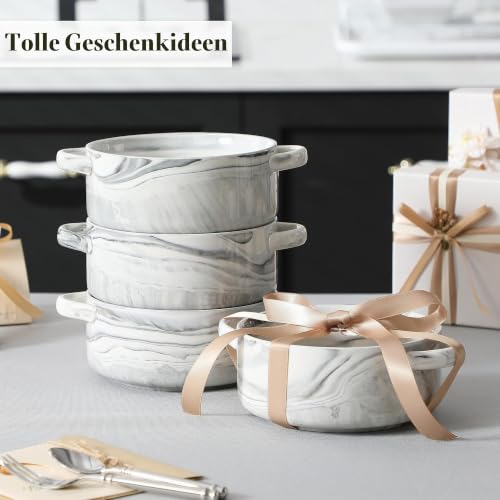 MALACASA Suppenschalen mit Griffen, 800 ML Porzellan Suppenschalen Set von 4, Elfenbein weiß servieren Suppe Crocks Schalen für Französisch… – Ansicht 6
