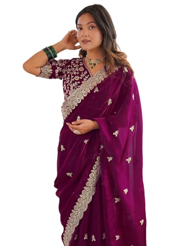 Image of SIRIL Women's Tissue Silk Sequence Embroidery Saree With Unstitched Blouse Piece