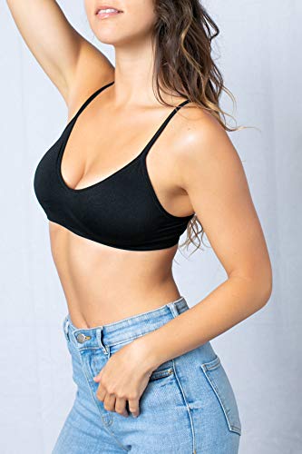 Image of Blue 55 Women's Bralette Wireless Padded Bra Top Sexy Everyday Basic Deep V-Neck