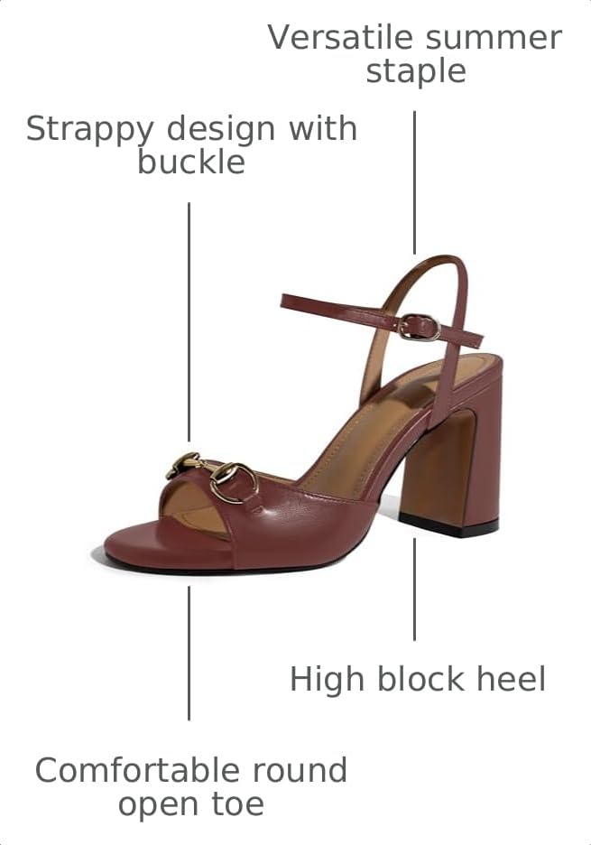 Image of iadore Women Fashion High Block Heel Shoes Strappy with Buckle Fashion Studded Round Open Toe Summer Dress Sandals Size 5-12 US