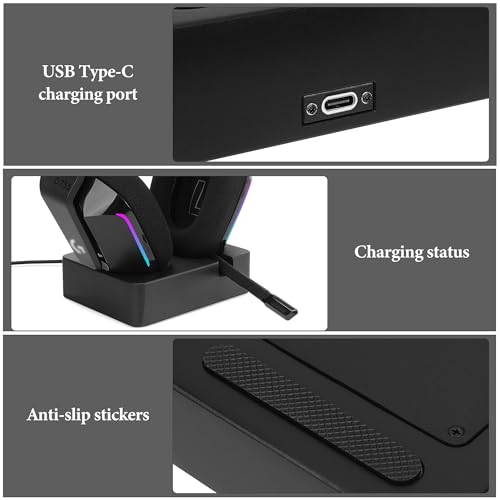 Image of GEEKRIA Headphones Charging Stand for Logitech G733 Lightspeed Wireless Gaming Headset, 3D Printed Resin Magnetic Dock, Gaming Headset Base (Black)