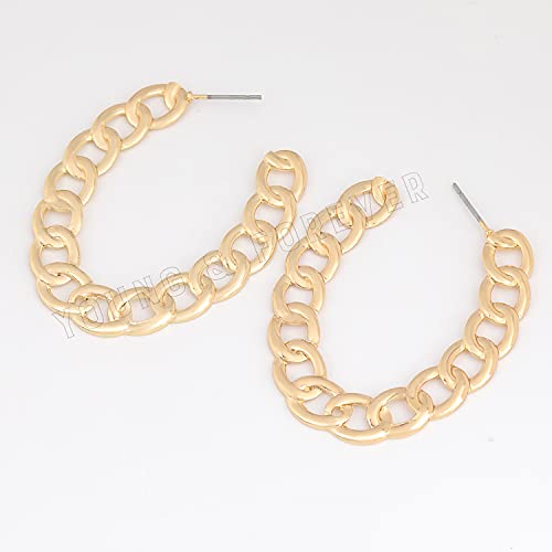 Image of Young & Forever Gift Stainless Steel Gold Plated Curb Chain Hoop Earrings for Women Big Hoop Dangle Earring for Women Oval Earrings Thin Geometric Hoop Earrings