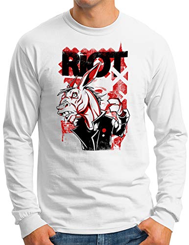 T-shirt Riot Horse OM3 haut streetwear manches longues homme blanc