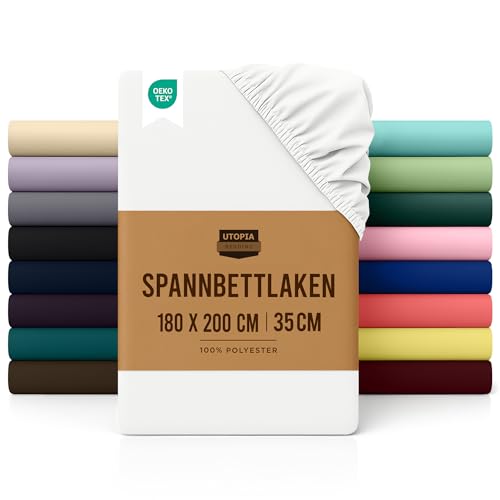 Utopia Bedding - Spannbettlaken 180x200cm - Weiß - Oeko-Tex Zertifiziertes Gebürstete Polyester-Mikrofaser Spannbetttuch - 35 cm Tiefe Tasche