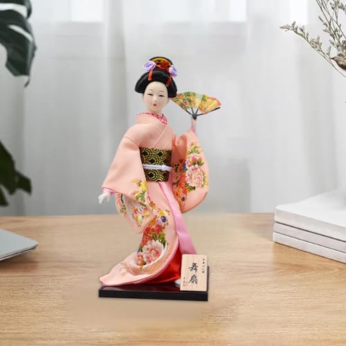 IEUDNS Asian Kabuki Figurine Traditional Statue Gift Folk Ethnic Decoration 30cm Japanese Kimono Geisha Doll for Store Office Home, Pink