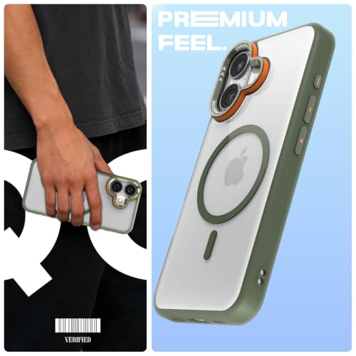 Image of Pikkme Back Cover for iPhone 16 Plus | Shockproof | Mag-Safe Compatible | Hard Transparent Back | Premium Raised Camera Protection | Bumper Case (Green Mag-Safe)