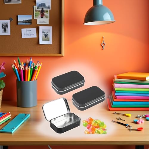 Image of 3Pcs Black Rectangular Small Tins with Lids Tin Boxes Tins Container Metal Empty Hinged Tin Storage Boxes for Candy Key Earrings Food Storage Accessories