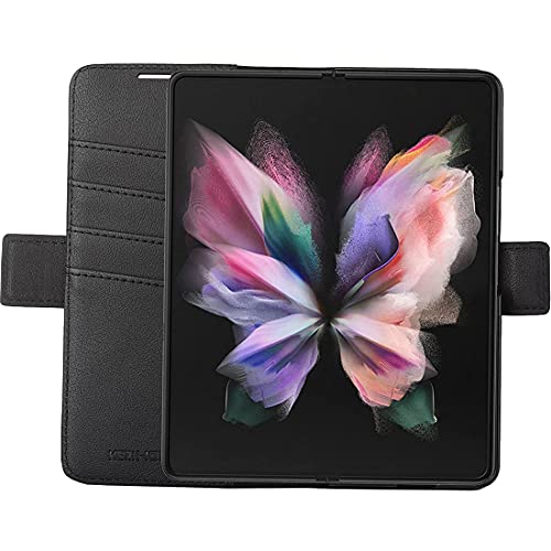 Kezihome Samsung Galaxy Z Fold 3 Case With S Pen Holder, Galaxy Z Fold 3 Wallet Case Pu Leather [Rfid Blocking] Card Slot Shockproof Flip Phone Cover Compatible With Z Fold 3 5G (2021) (Black) #TOP7