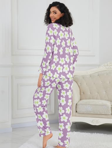 Image of SWOMOG Womens Pajamas Set Long Sleeve Sleepwear Button Down Nightwear Soft Cotton Pj Lounge Sets