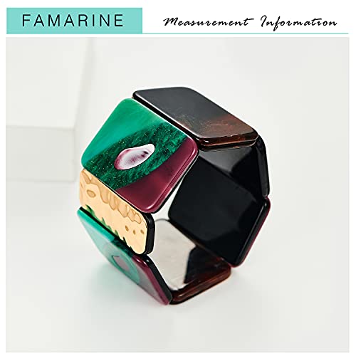 FAMARINE Vintage Tribe Chunky Statment Bangle Bracelet for Women, Geometry Bohemia Colorful Lucite Acrylic Bangle Costume Jewelry for Women4