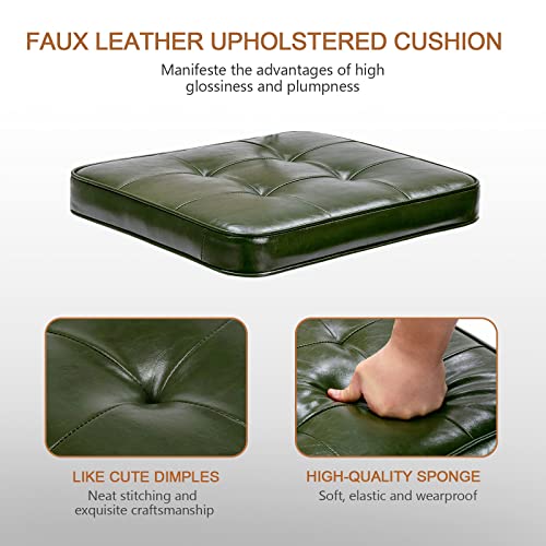 Zesthouse Mid-Century Modern Dining Chairs, Upholstered Tufted Leather Chairs, Accent Rattan Kitchen Chairs, Armless Mesh Back Cane Chairs With Metal Chrome Legs, Set Of 2, Green #TOP5