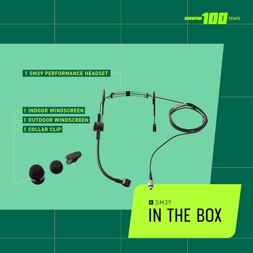 Image of Shure SM39 Headset Microphone - Vocal Performance Cardioid Headworn Mic compatible with Axient Digital, Secure Low Profile Fit, Ergonomic Design, Indoor /Outdoor Windscreens, Sweat Resistant (SM39-TQG)