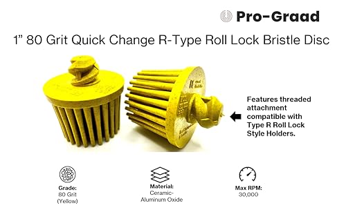 Image of 10 Pack 1 inch 80 Grit Yellow R-Type Bristle Disc | Ceramic-Aluminum Oxide Abrasive Bristle Disc with Quick Change Roll Lock | Pack of 10 | Yellow