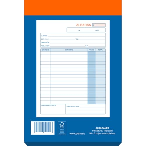 Dohe - Scheckheft, 3 Kopien (10 Stück) - Originalblatt und 2 Kopien, 150 Blatt pro Scheckheft, Größe A5 (14 x 21 cm), Verkaufsdokumente, Lieferscheine, Büromaterial