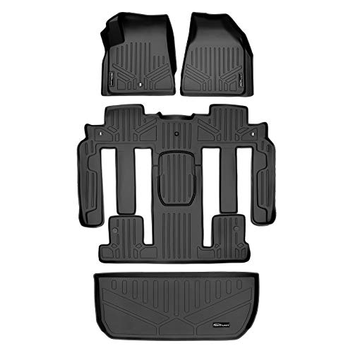 MAXLINER Custom Fit 2 Row & Cargo Liner Behind The 3rd Row Black Floor Mat Liner Set Compatible with 2009-2017 Buick Enclave/ 2009-2017 Chevrolet Traverse (Only with 2nd Row Bucket Seats)