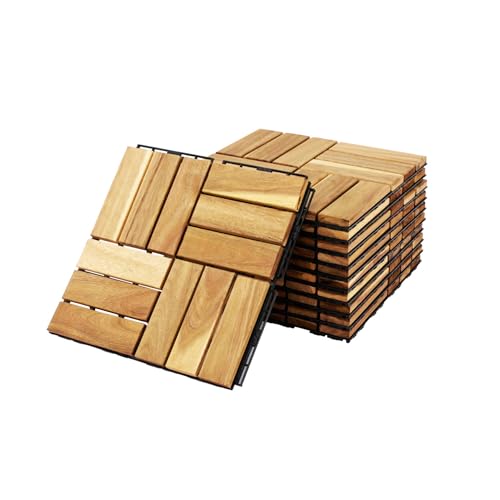 sweeek - Lot de 10 Dalles de terrasses 30x30cm en Bois d'acacia. Motif carré. clipsables