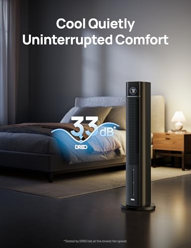 Image of DREO Evaporative Air Swamp Cooler, 43 inch Cooling Fans that Blow Cold Air 2025 Upgraded, 85 Oscillating Floor Fan for Bedroom, Easy Cleaning, APP Control, Ice Packs, 4 Speeds & 4 Modes, Matte Black