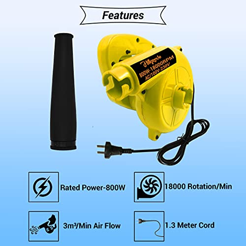 Image of Hillgrove Yellow 800W-18000RPM Electric Air Blower and Suction Dust Cleaner for AC /Computer /Home with Air Blower Machine Gun Dust Cleaning Forward Curved Air Blower (Corded Vacuum)